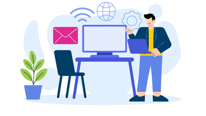 Flat Design Paperless Office Environment Flat Vector Illustration