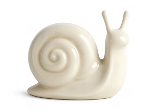 Ivory ceramic snail figurine representing slow moving concept