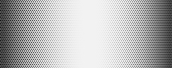 Horizontal gradient of black and white hexagon halftone texture vector illustration black and white dot background