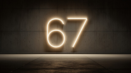 Minimalist 3D Rendering of Viral Number 67 in Soft Neon Light