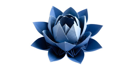 Isolated blue origami lotus flower on white background for graphic design