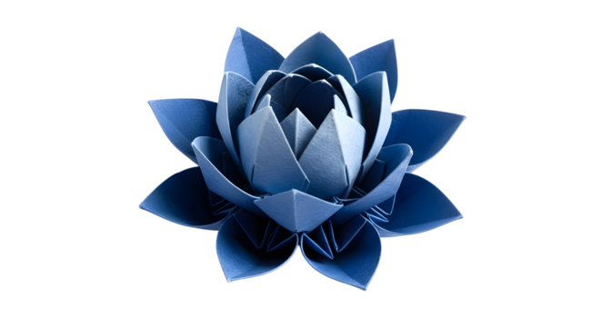 Isolated blue origami lotus flower on white background for graphic design