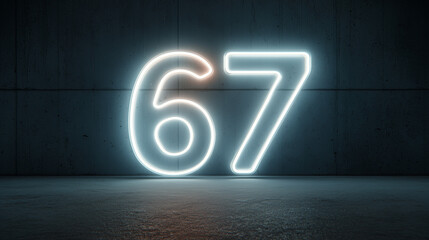 Minimalist 3D Rendering of Viral Number 67 in Soft Neon Light