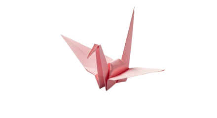 Pink traditional Japanese origami crane isolated on white background as a symbol of peace