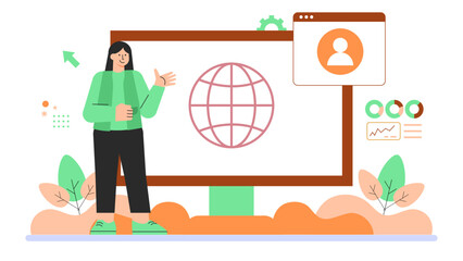 Flat Design Online Collaboration with Global Team Flat Vector Illustration