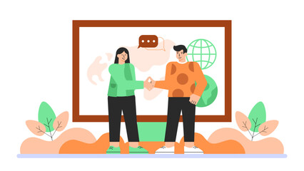 Cross-Border Business Partnership Agreement Flat Vector Illustration