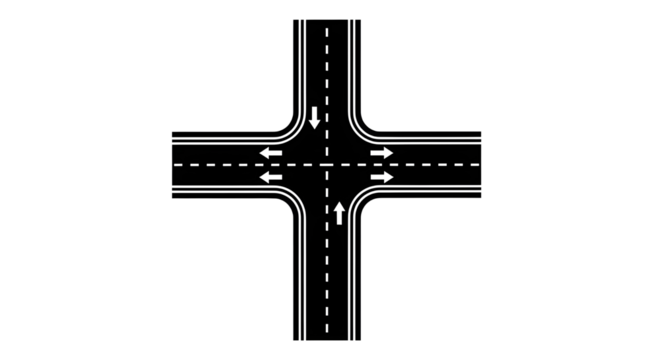 Crossroad with arrows isolated on white background