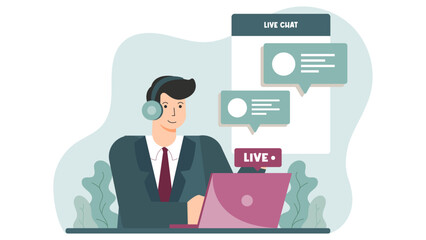 Business Customer Support Live Chat Concept Flat Vector Illustration