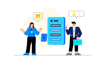 Business People Chatting Through Messaging App Flat Vector Illustration