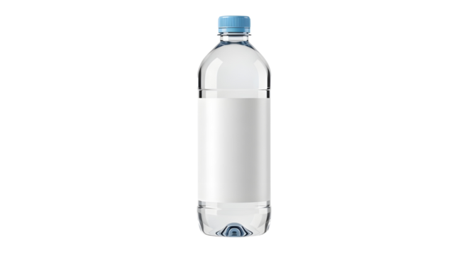 Plastic water bottle with blank label isolated on white background