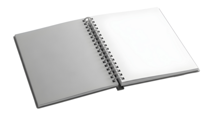 Open spiral notebook with blank pages isolated on white background