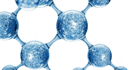 Molecular structure with blue spheres and connections isolated on transparent background