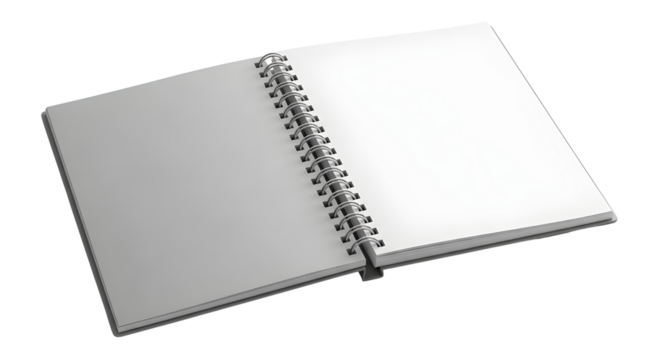 Open spiral notebook with blank pages isolated on white background