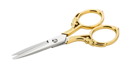Gold-handled embroidery scissors on white background