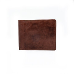 Brown matte leather folding wallet isolated on white background