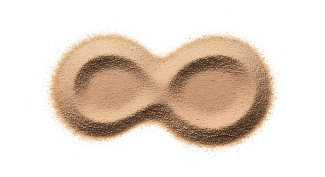 Infinity symbol made from sand on white background
