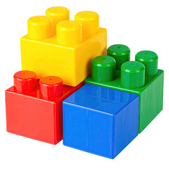 Fototapeta premium Stacked blocks red, blue, green, yellow. Playful design