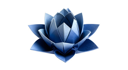 Origami blue lotus flower paper craft on white background