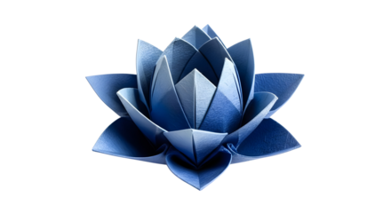 Origami blue lotus flower paper craft on white background