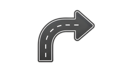 Road arrow sign turning right on white background