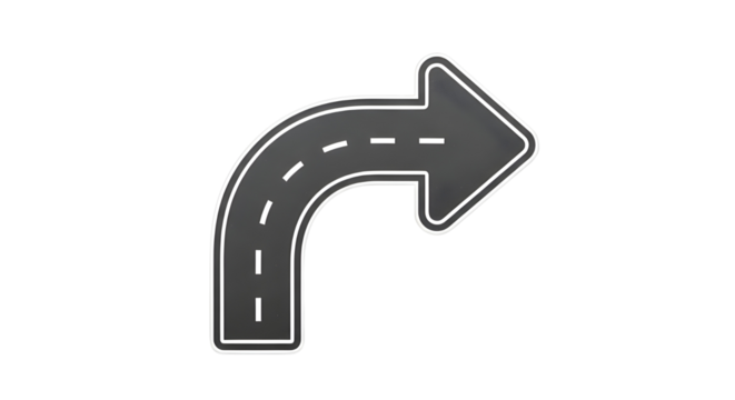 Road arrow sign turning right on white background