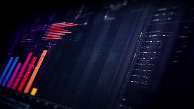 Futuristic financial trading dashboard motion background with glowing charts, analytics interface, stock market graphs, and real-time fintech data visualization design - Powered by Adobe