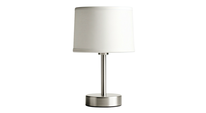 Modern brushed metal table lamp with white drum shade