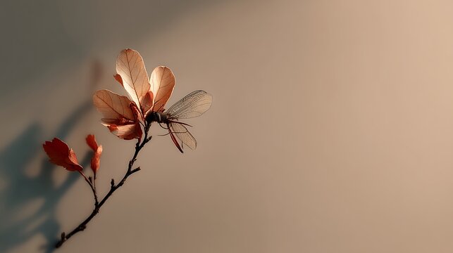 Tiny leaf resting on a warm beige gradient with wide minimal empty space, forming a calm clean background ideal for modern presentations, business layouts, and marketing templates