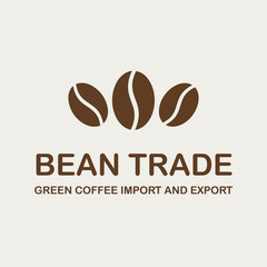 Commercial Logo Design of Bean Trade Three Coffee Beans for Green Coffee Import and Export and Global Commodities Trading Business or Company Branding Identity Concept