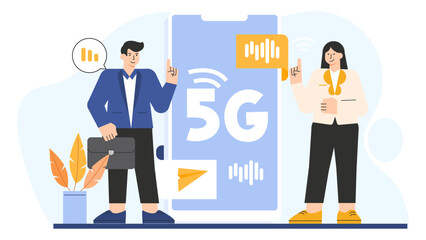 Business Using 5G Technology Flat Vector Illustration