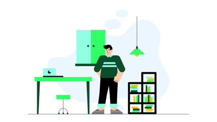 Modern Open Office Space Flat Vector Illustration