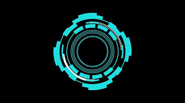 HUD circle animation. Futuristic interface sci-fi HUD progress on black background 4K resolution