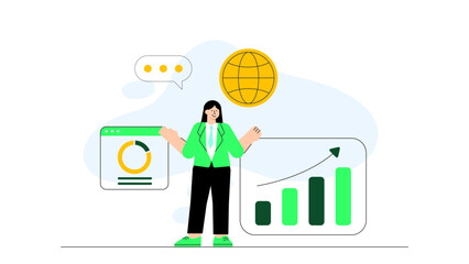 Worldwide Business Expansion and Market Growth Flat Vector Illustration