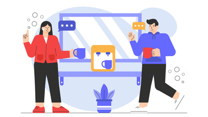 Business Break Room and Relaxation Area Flat Vector Illustration