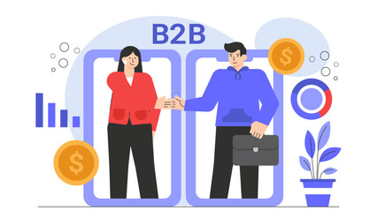 B2B Marketing and Partnership Concept Flat Vector Illustration
