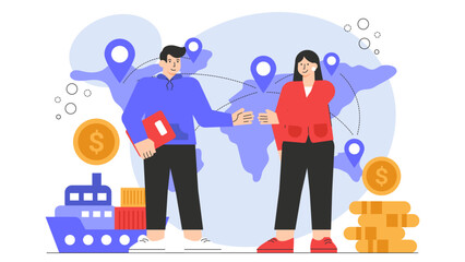 Business People Signing Global Trade Agreement Flat Vector Illustration