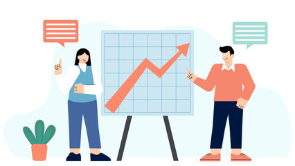 Business People Presenting Sales Growth Chart Flat Vector Illustration
