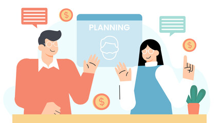 Business People Discussing Retirement Planning Flat Vector Illustration
