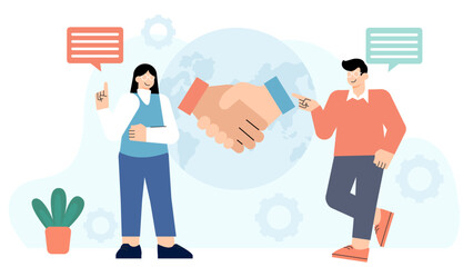Business People Signing Global Trade Agreement Flat Vector Illustration