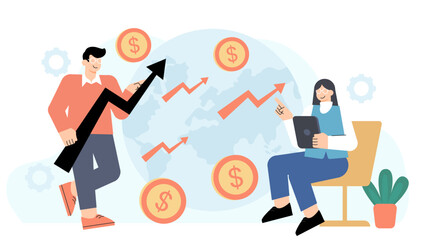 Worldwide Business Expansion and Market Growth Flat Vector Illustration