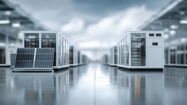 A modern facility featuring solar panels and high-tech equipment, reflecting advancements in renewable energy and technology.