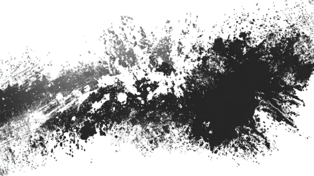 A dynamic splash of black and gray paint, showcasing an abstract and artistic design with varied texture and intensity.