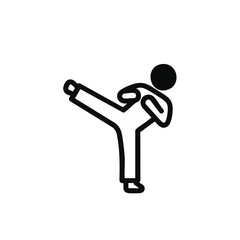A minimalist black and white icon depicts a person performing a dynamic martial arts kick, symbolizing action and movement.