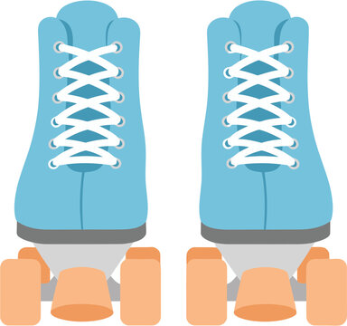 A pair of classic light blue quad roller skates with white laces and orange wheels.