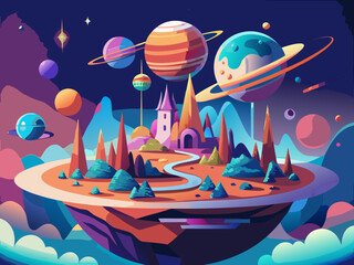 colorful cartoon fantasy planet