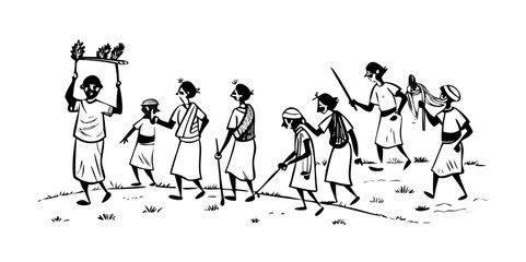 Hand Drawn Indian Village People with Traditional Dress Culture Illustration
