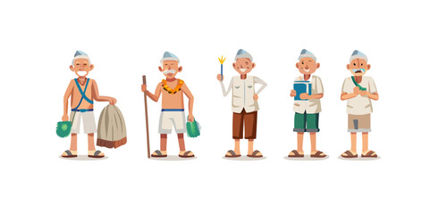 Diverse Expressions of an Elderly Man in Traditional Attire, PNG bundle collection, Isolated on Transparent Background
