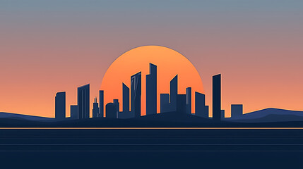 Obraz premium city skyline at sunset vector