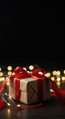 Beautifully wrapped gift box adorned with a festive ribbon, surrounded by gentle celebratory bokeh lights, symbolizing joy and giving ,box ,special ,generosity