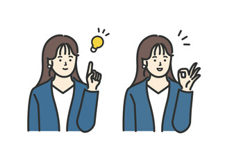 ビジネス 女性のひらめきアイコンイラストセット